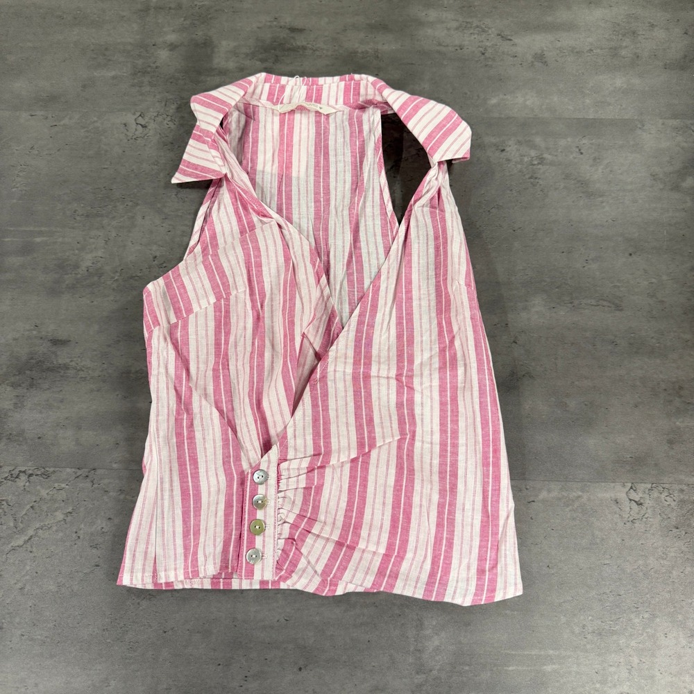 ZARA Top Womens XS Linen Striped Pink White Sleeveless Wrap Halter NEW $50